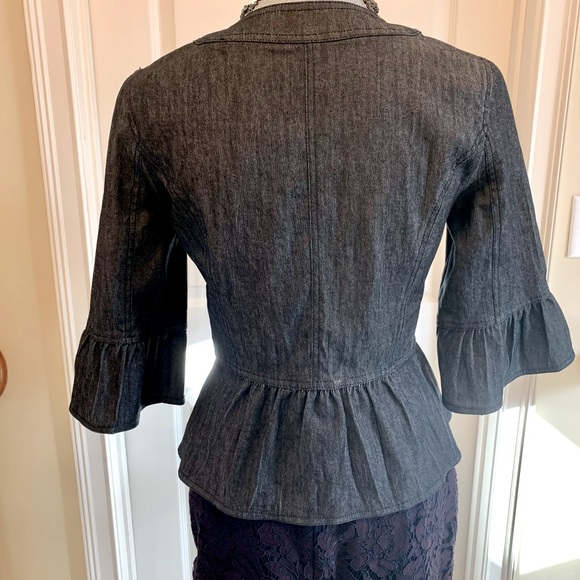 Sandro ruffled jean jacket with 3/4 length sleeve silver tone buttons size S - Picture 2 of 8